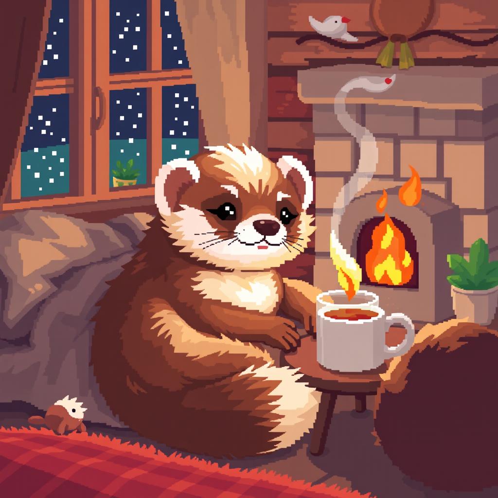 Snuggle Up: Cozy Pixel Art Ferret