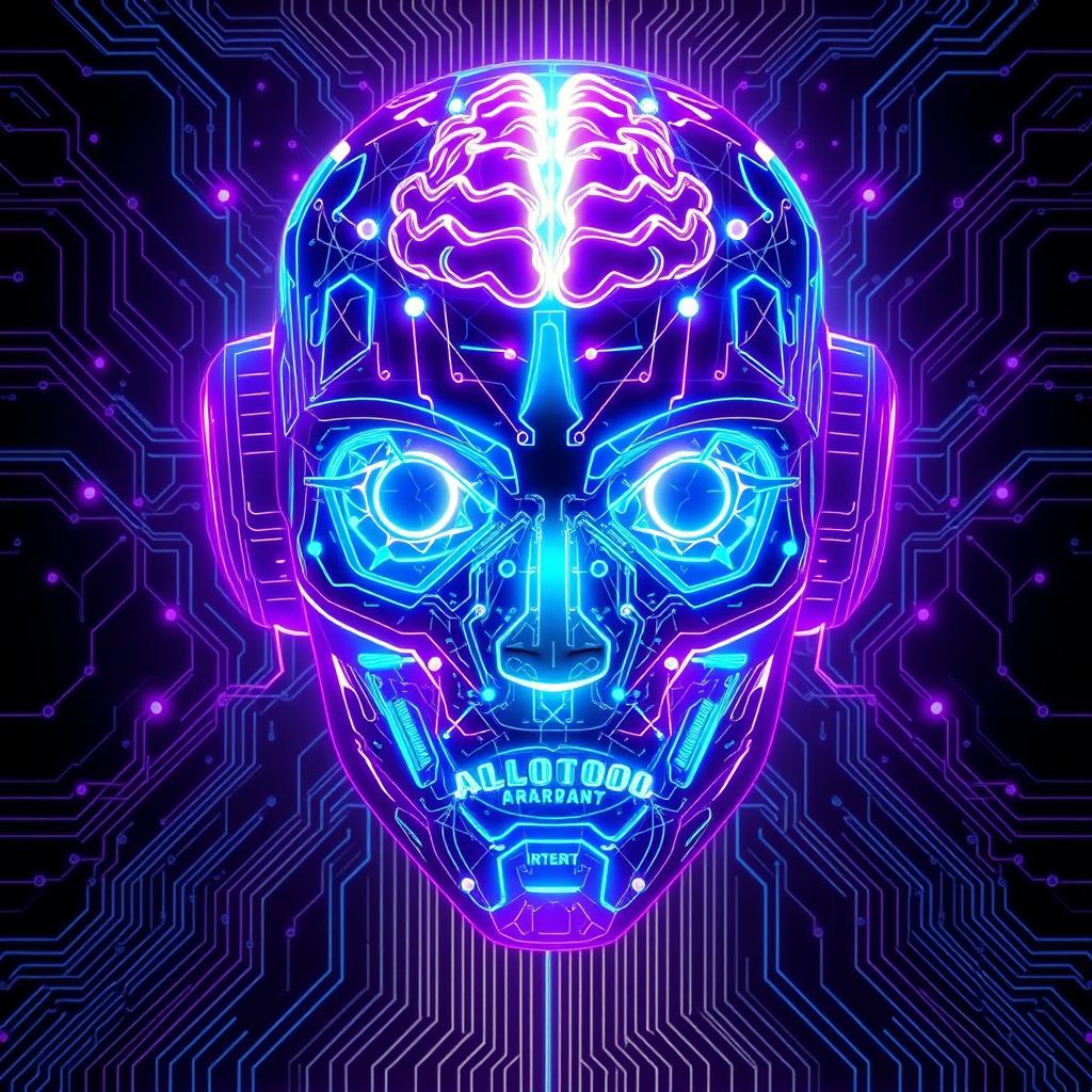 Neon Glow: Futuristic Robot Face