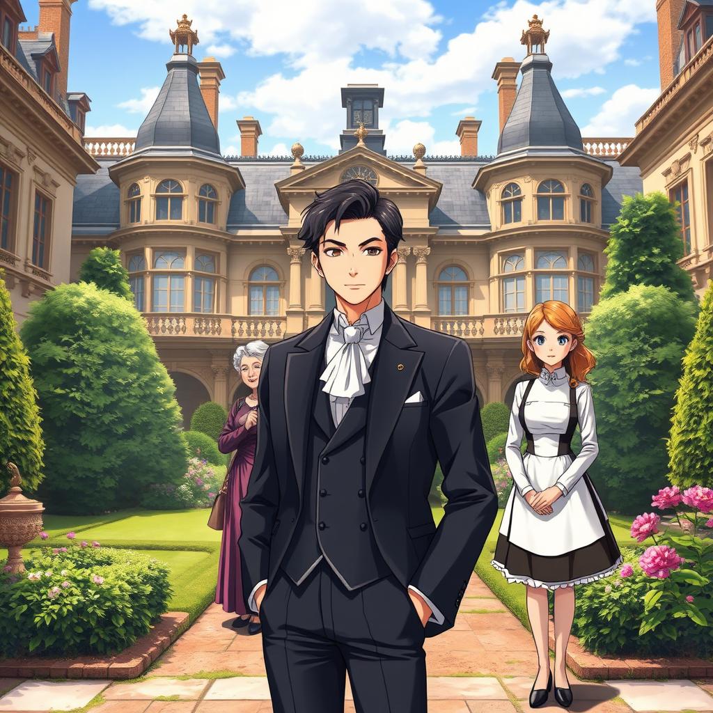 Charming Anime Gentleman at Luxurious Villa