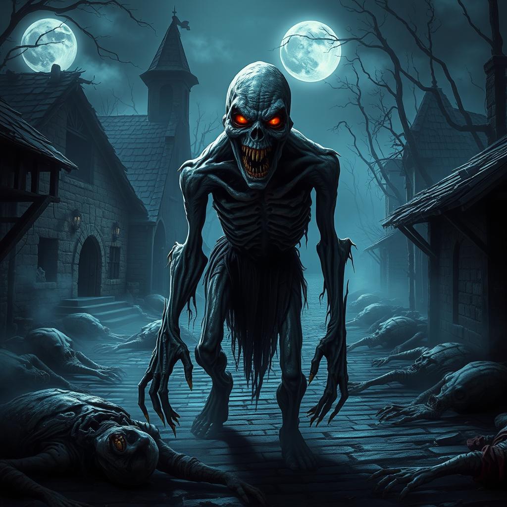 Unearthly Horror: Sinister Ghoul in a Desolate Village