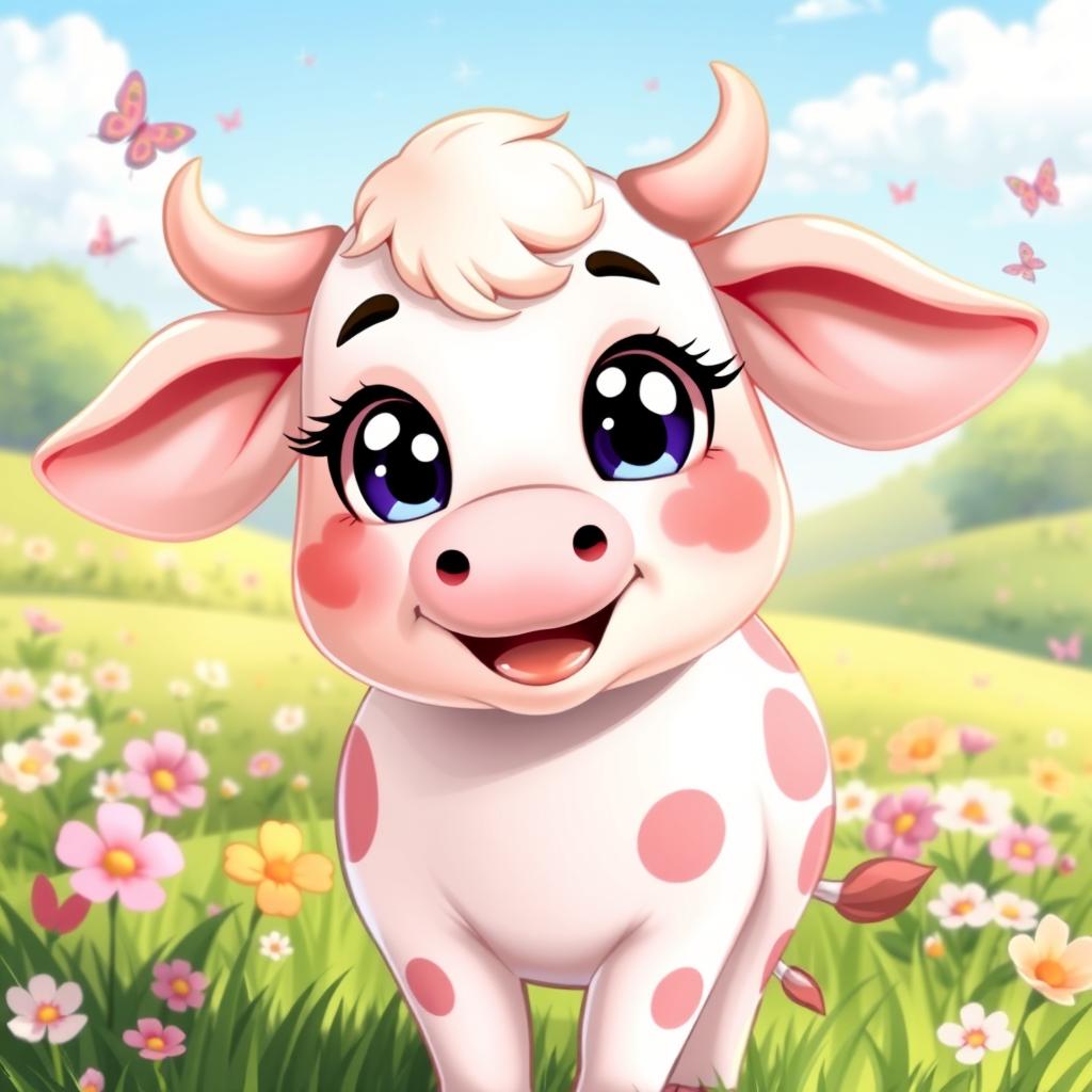 Adorable Anime Cow: Playful & Charming!