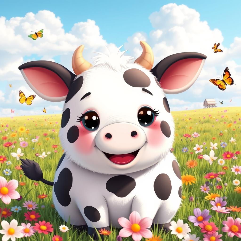 Adorable Anime-Style Cow: Fluffy and Fun!