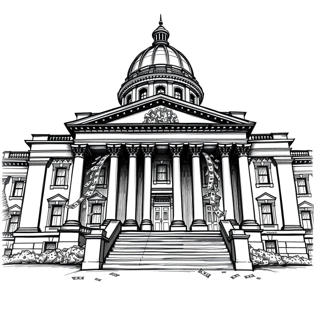 Dramatic Black and White Drawing of Oregon State Capitol