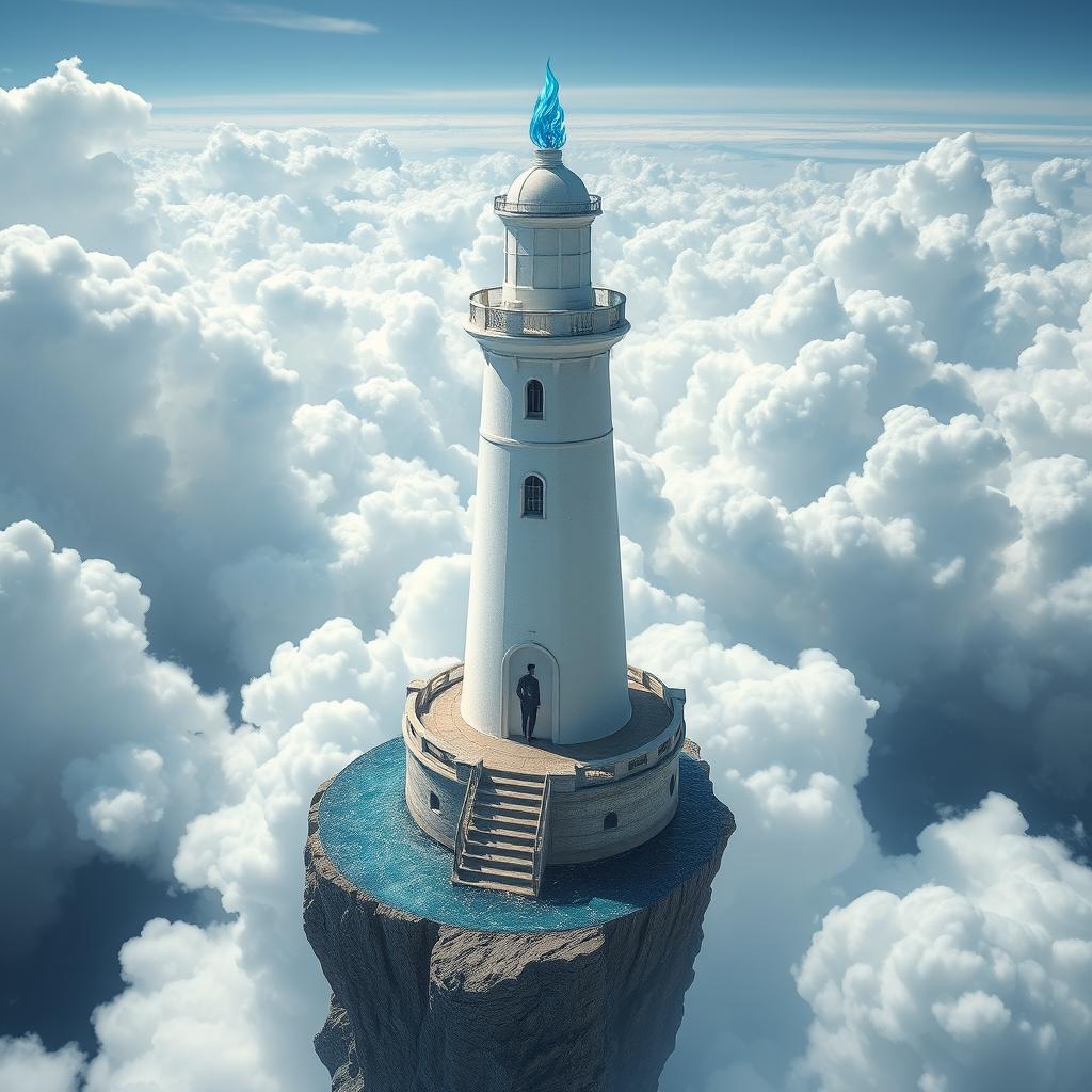 Mystical Lighthouse Castle with Floating Flame