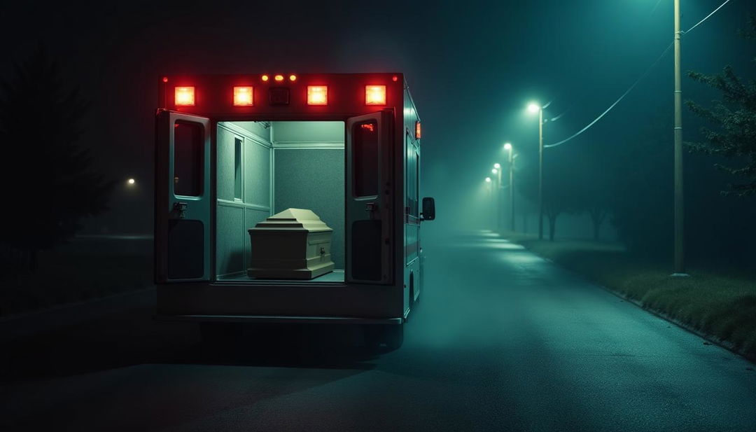 Chilling Night Watch: Ambulance on a Dark Street