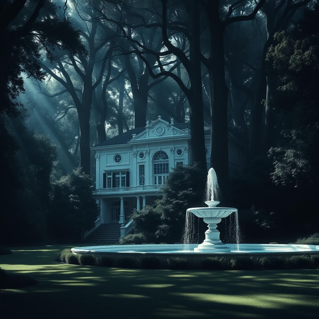 Mystical Elegance: A Grand White Mansion in the Woods
