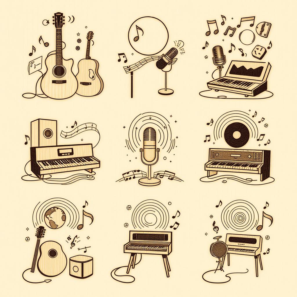 Surreal Line Art: Music Studio Dreams