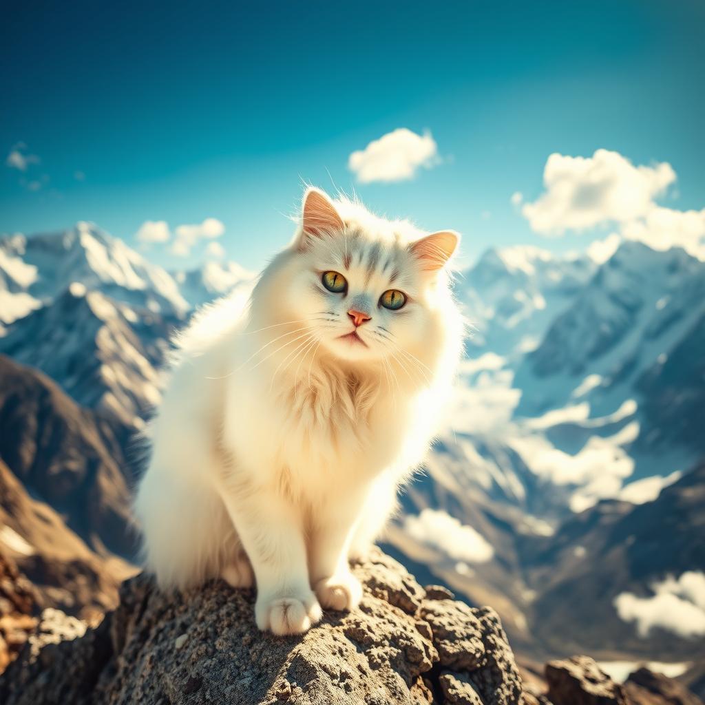Majestic Snow-White Cat in the Himalayas