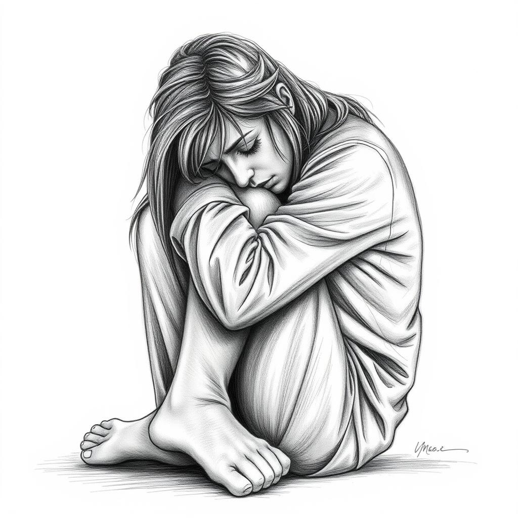 Embrace the Sadness: A Poignant Pencil Drawing