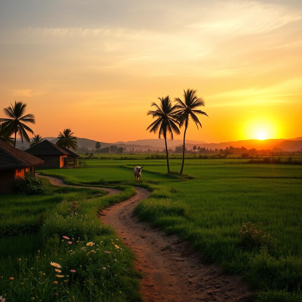 Breathtaking Indian Countryside: A Vibrant Sunset View