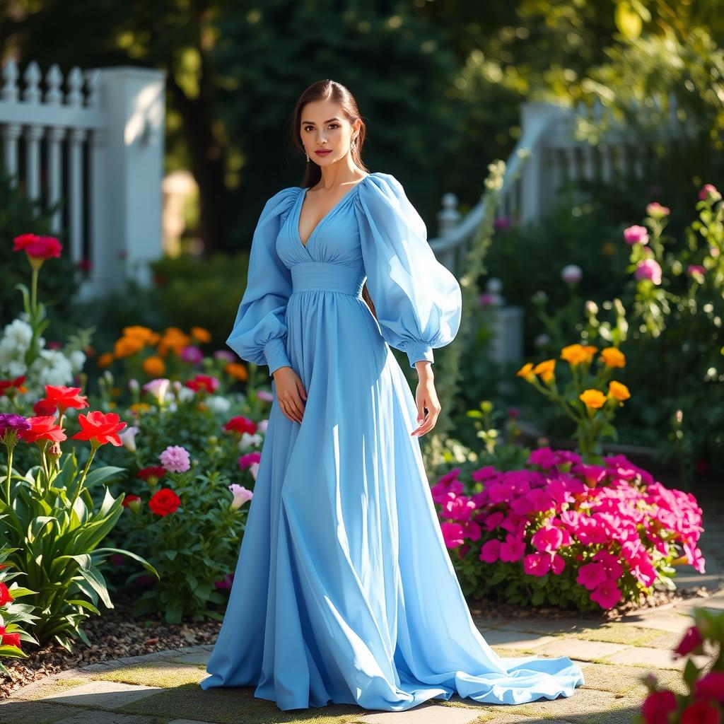Stunning Elegance: Blue Gown with Puffy Sleeves