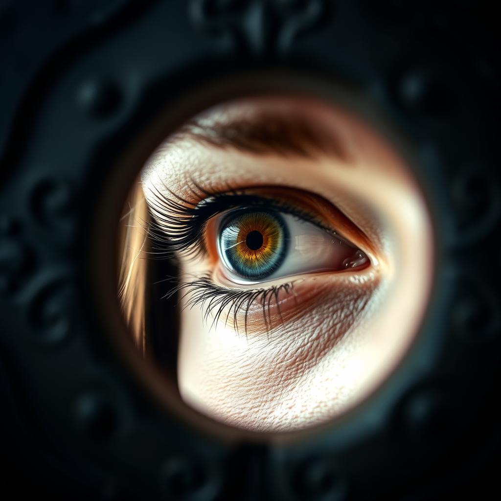 Unlock the Mystery: Womans Eye through Keyhole
