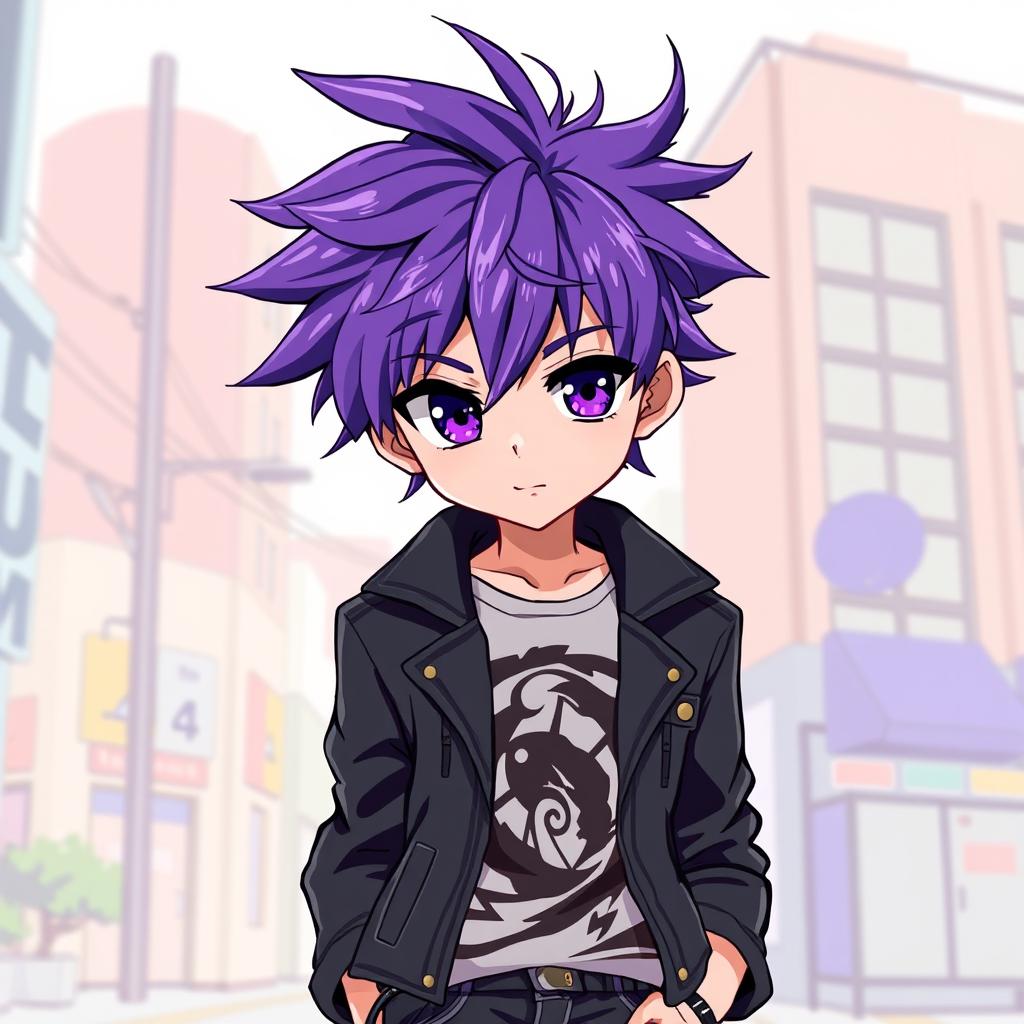 Meet the Trendy Anime Boy with Vibrant Purple Hair