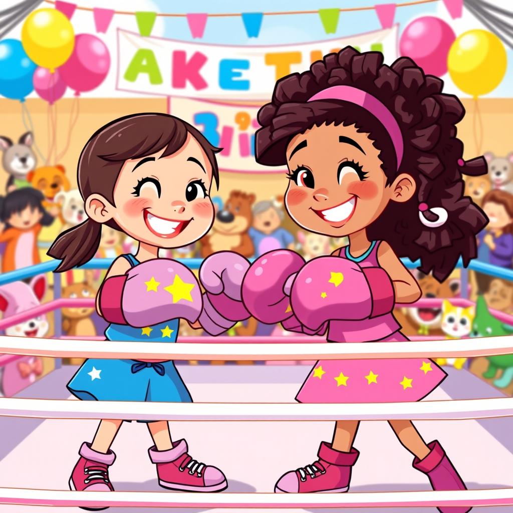 Cheerful Cartoon Boxing Match: Little Warriors in Action!