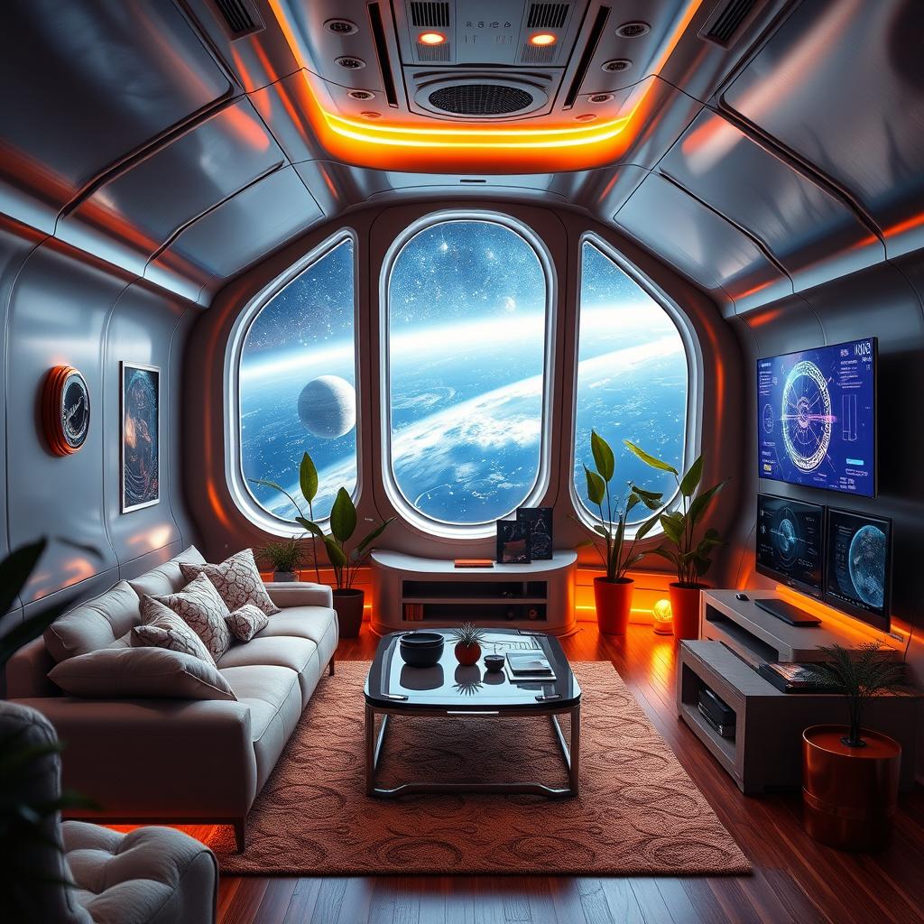 Cozy Spaceship Living Room: A Future Retreat