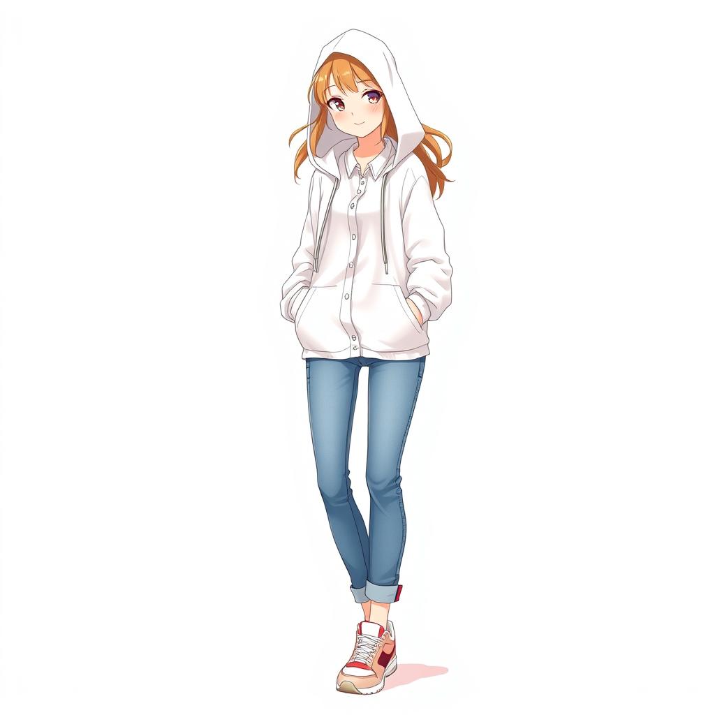 Stunning Anime Model in a Chic White Hoodie