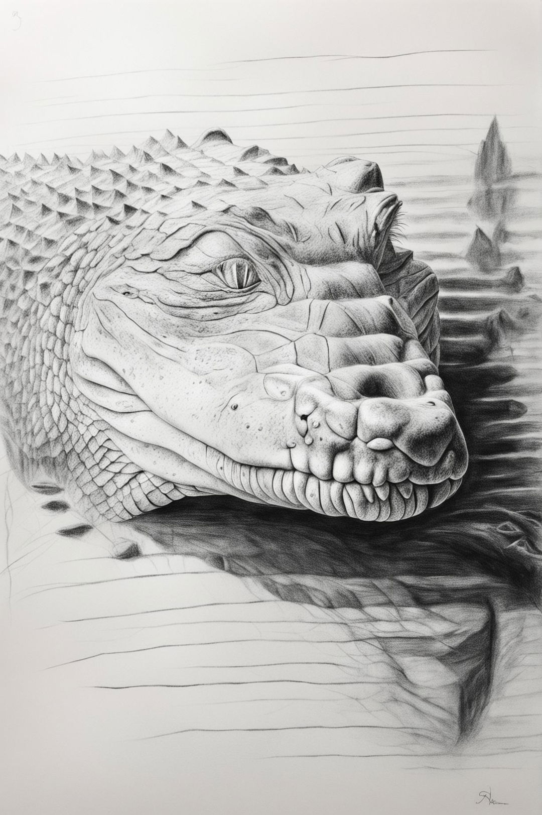 Realistic Pencil Drawing of an Alligator on Lined Paper