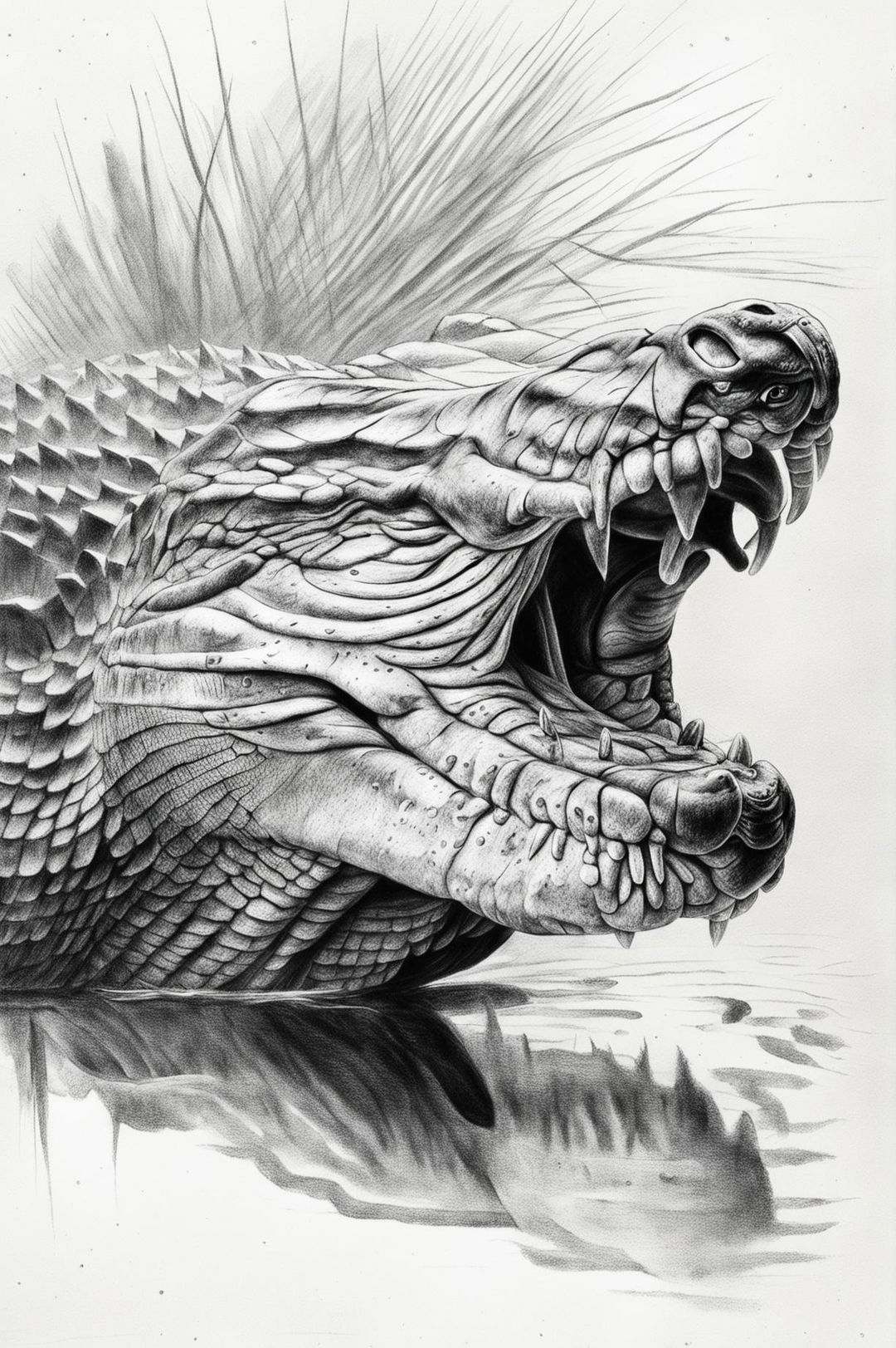 Realistic Charcoal Drawing of an Alligator