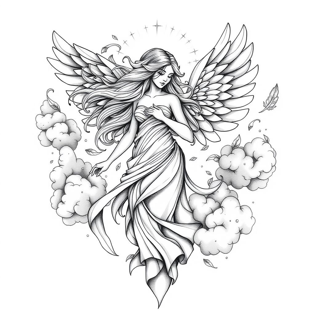 Ethereal Goddess of the Air Tattoo Design