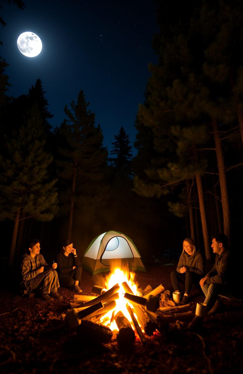 Serene Campsite Under the Full Moon