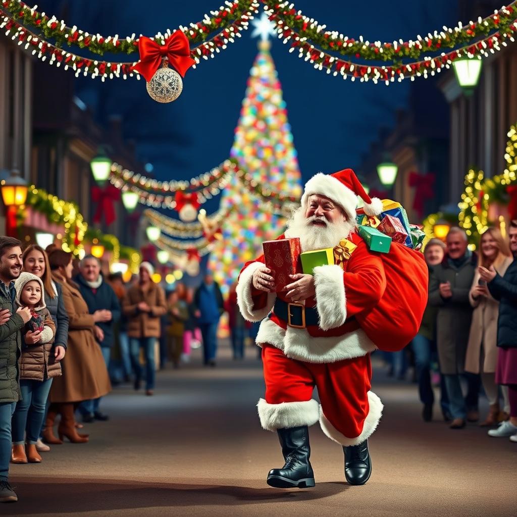 Santas Joyful Stroll Through a Festive Wonderland