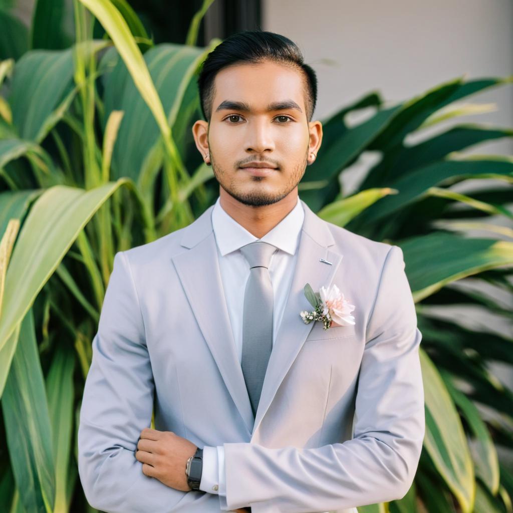 Elegance in Nature: Dapper Groom in Blue Suit