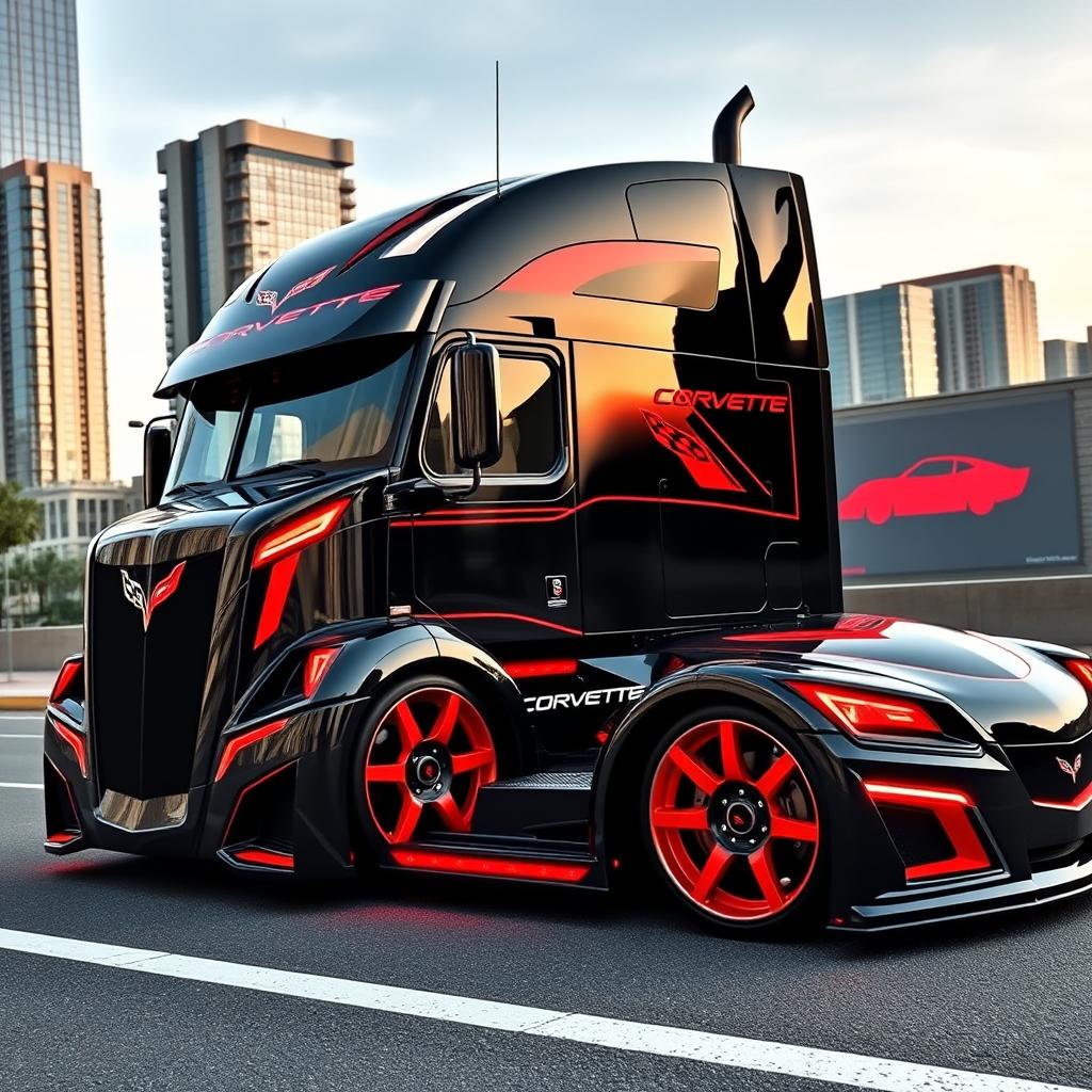 Custom Semi-Truck with Corvette-Themed Rims