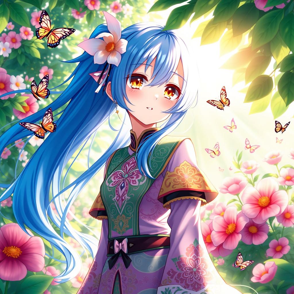 Enchanting Anime Waifu: Blue Hair & Golden Eyes