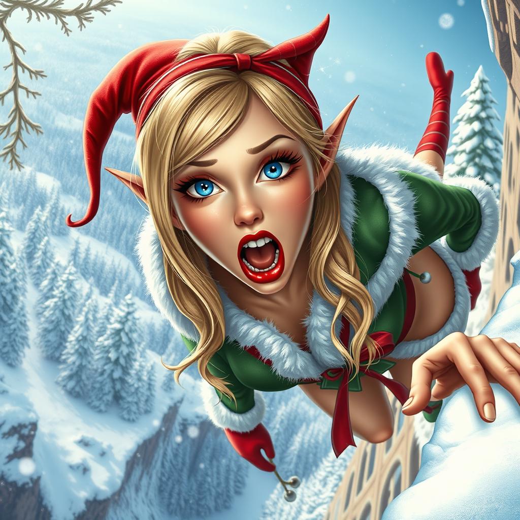 Caught in Midair: The Sexy Christmas Elfs Plunge