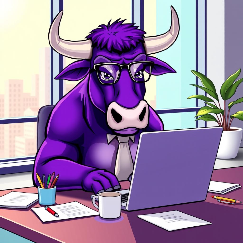 The Ambitious Purple Bull in a Modern Office