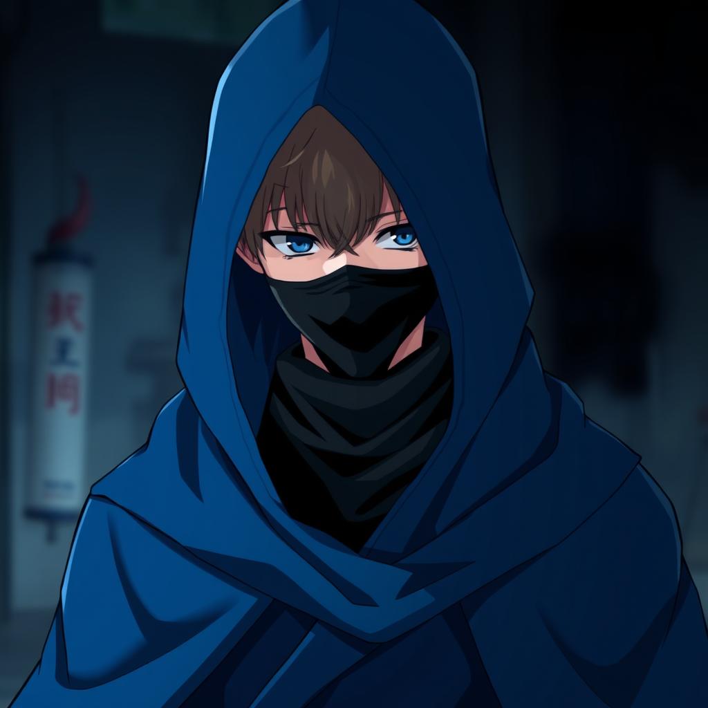 Mystical Magician: Anime Character in Blue Hooded Robe