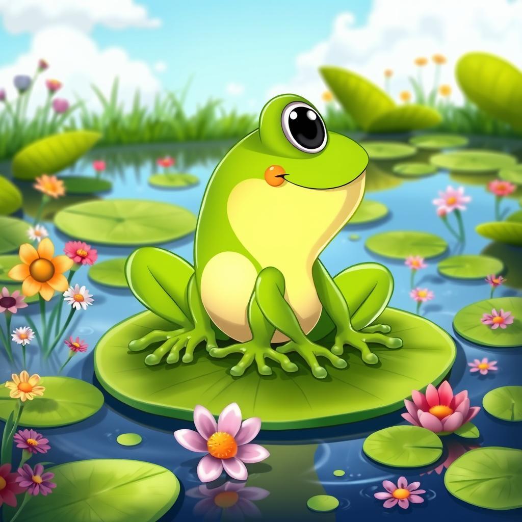 Charming Cartoon Frog on a Lily Pad