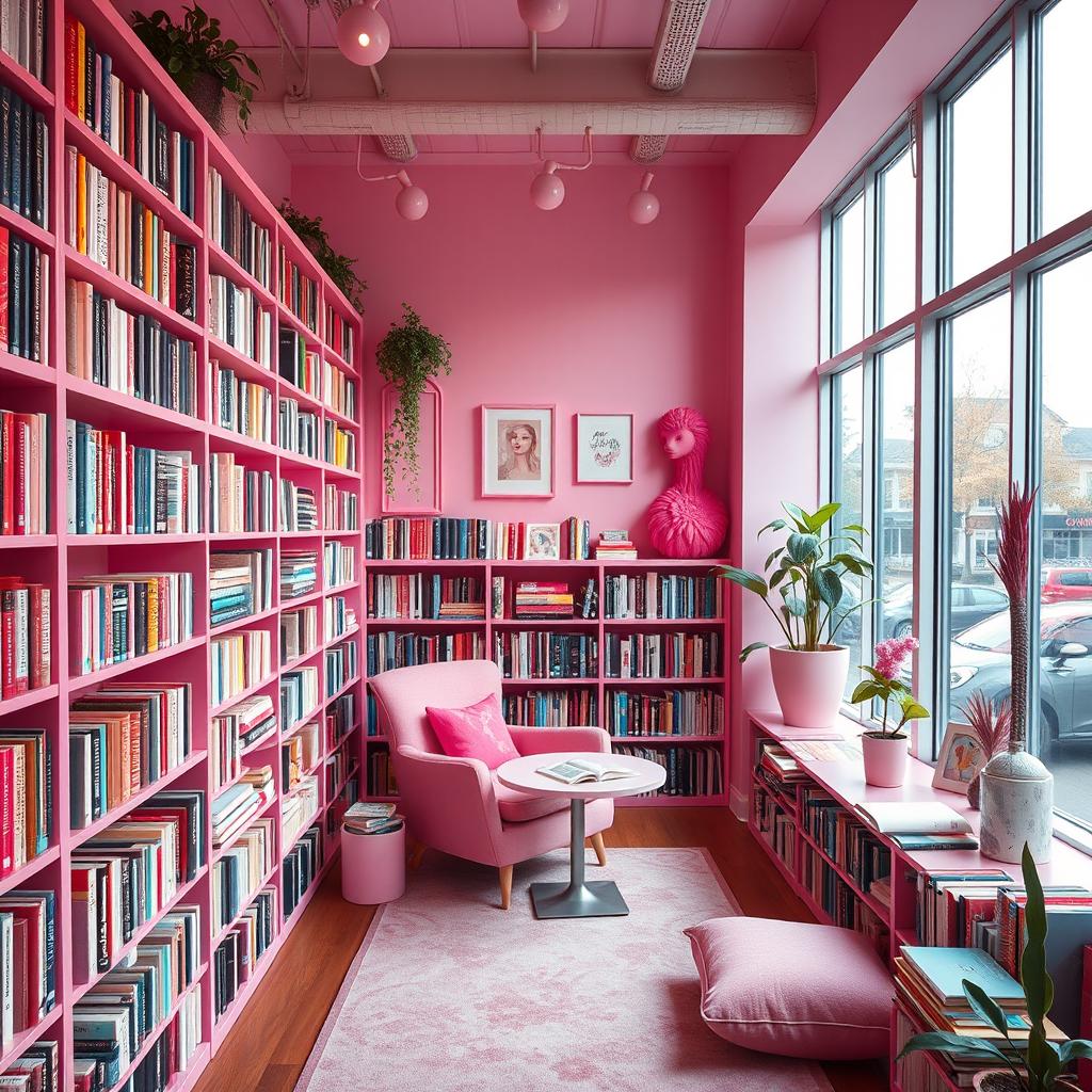 Enchanting Pink-Themed Library: Dive into a World of Colorful Books