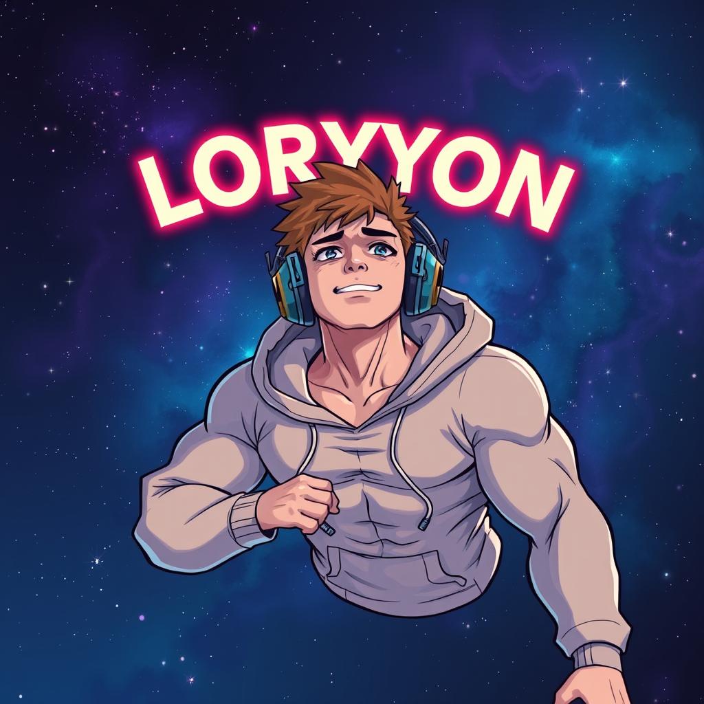 Cosmic Chill: Muscular Boy in Space