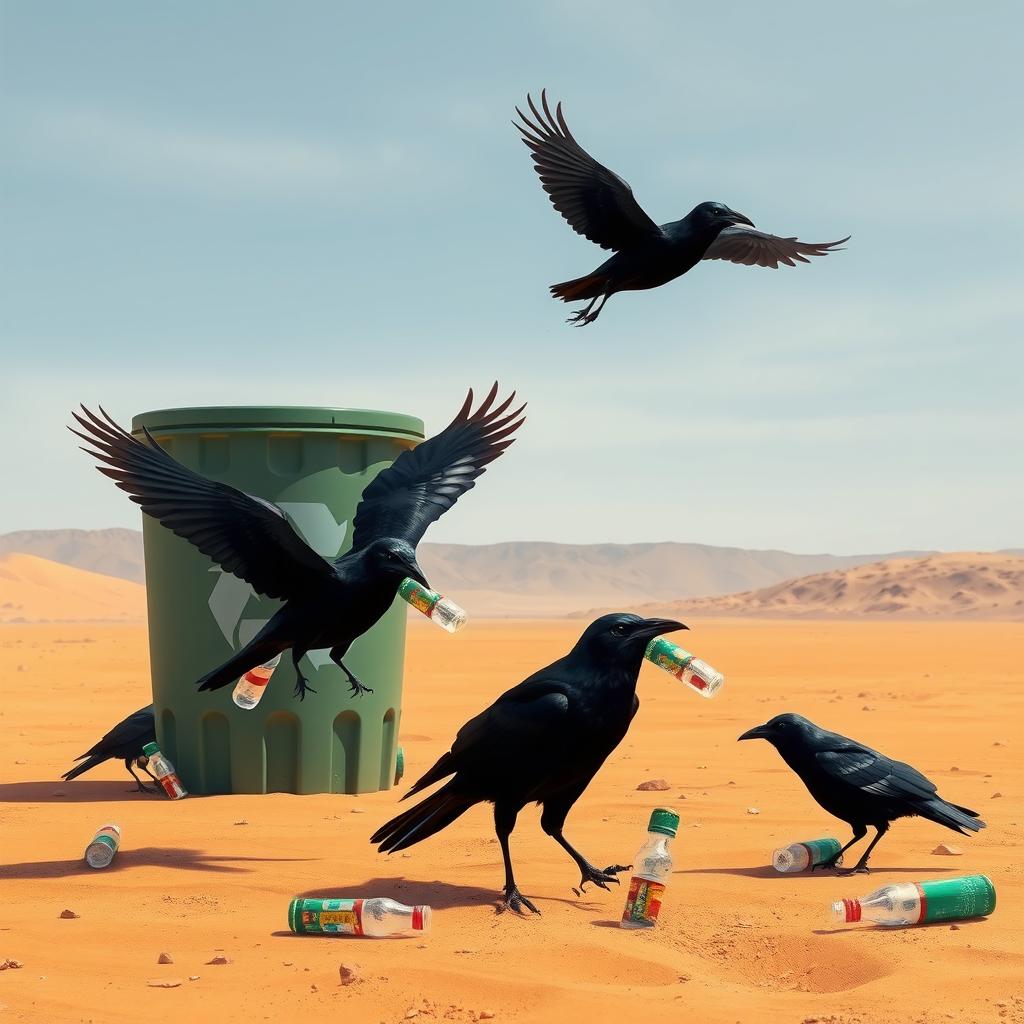 Crows in the Desert: A Striking Reflection on Plastic Pollution