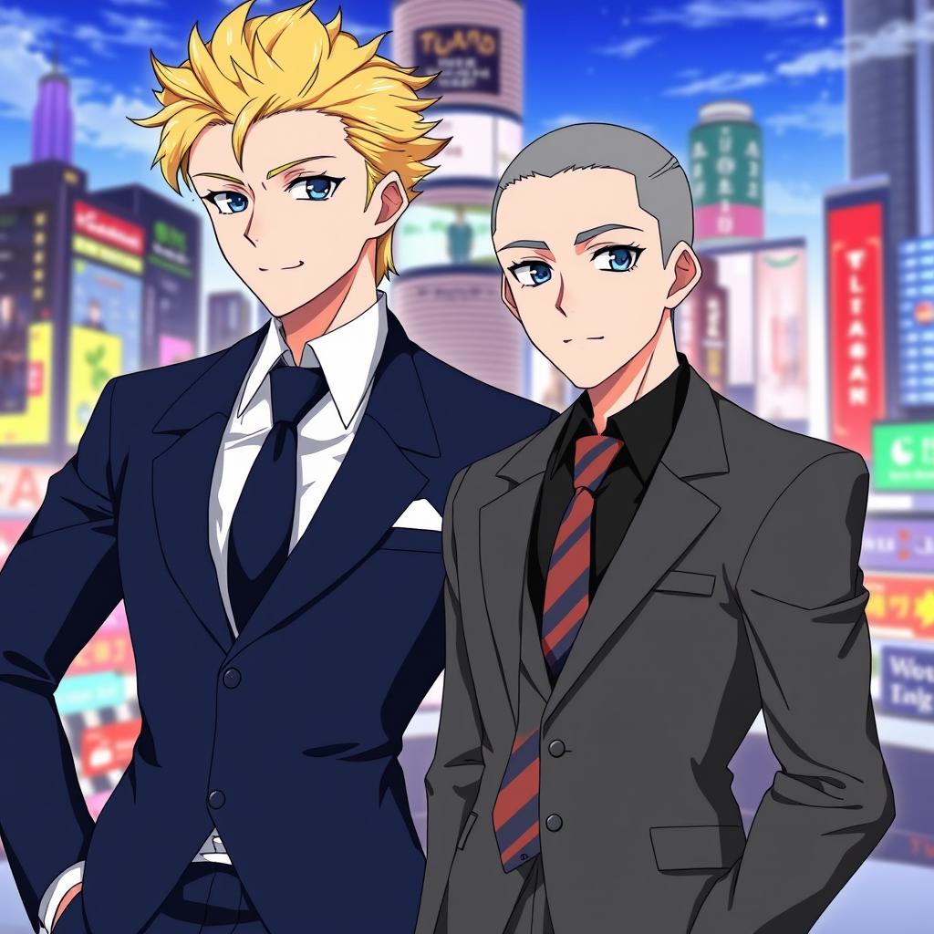 Chic Duo: Anime Men in Stylish Suits