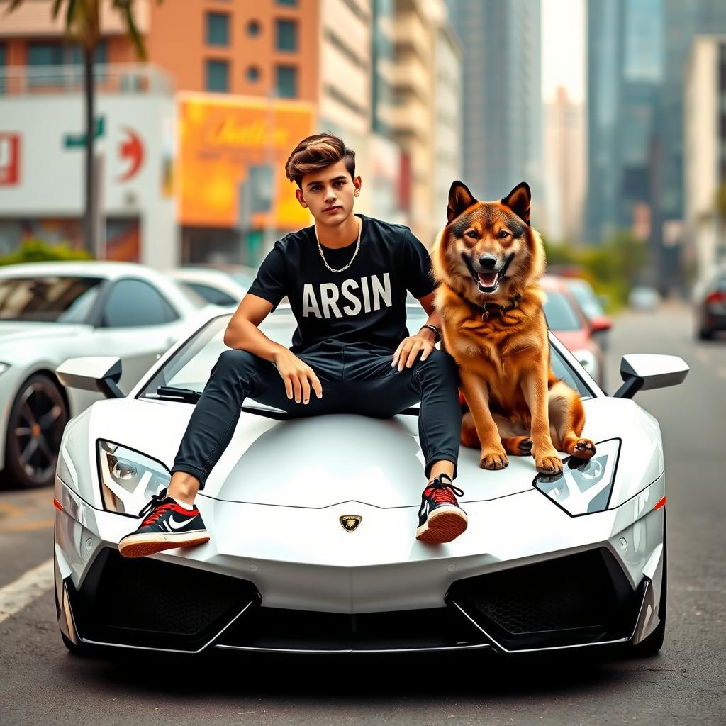 Living the Dream: Stylish Teen with Lamborghini & Wolf Dog