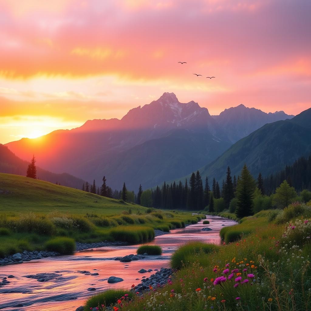 Awaken to Nature: Stunning Sunrise Over Majestic Mountains