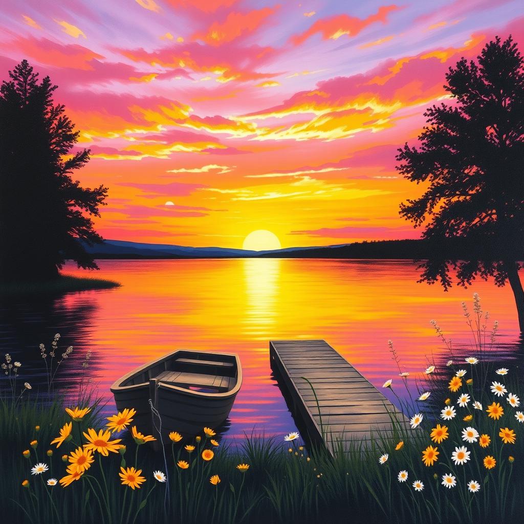 Breathtaking Sunset Over Tranquil Lake