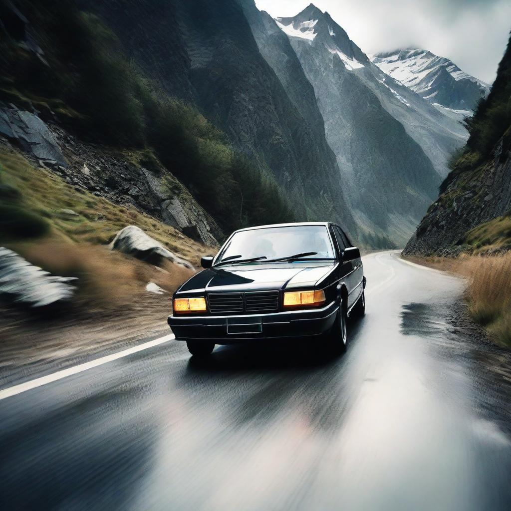 Adrenaline Rush: Car Skidding on Mountain Road