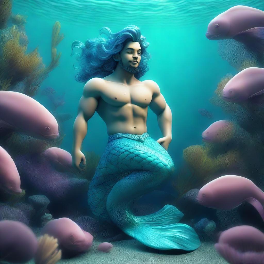 Explore the Mystique of the Deep: Merman with Aquamarine Tail