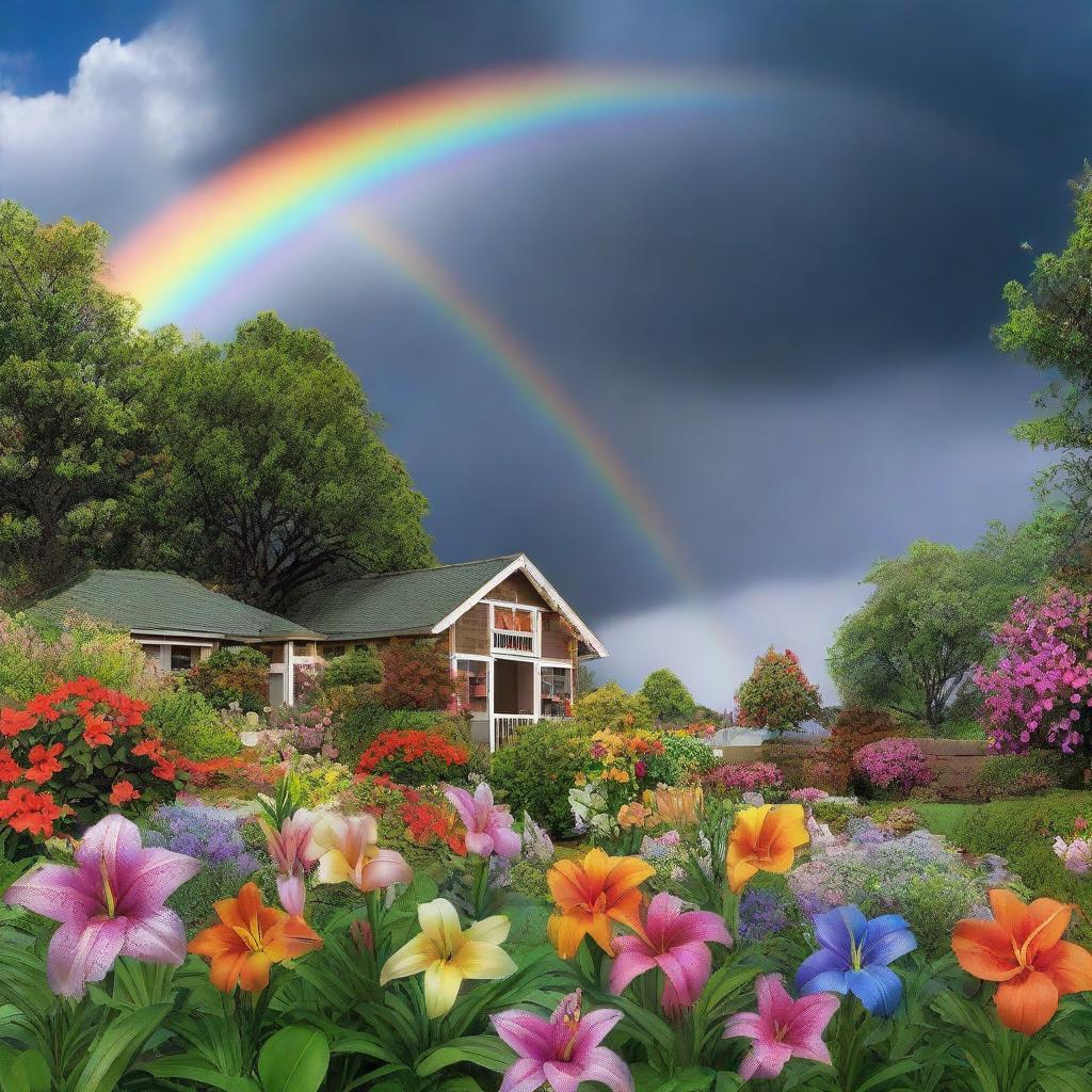 Majestic Rainbow After the Storm in Lilys Vibrant Garden