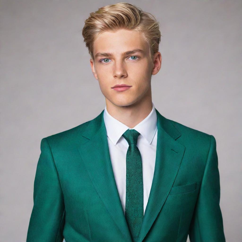 Stunning Blond Male Model with Emerald Green Eyes