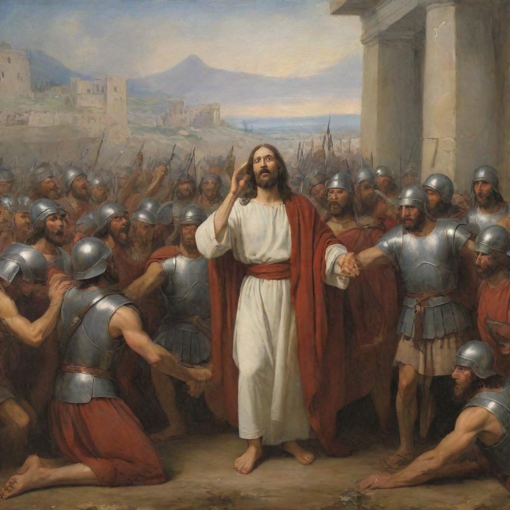 Christs Tears of Sorrow Amidst Roman Soldiers