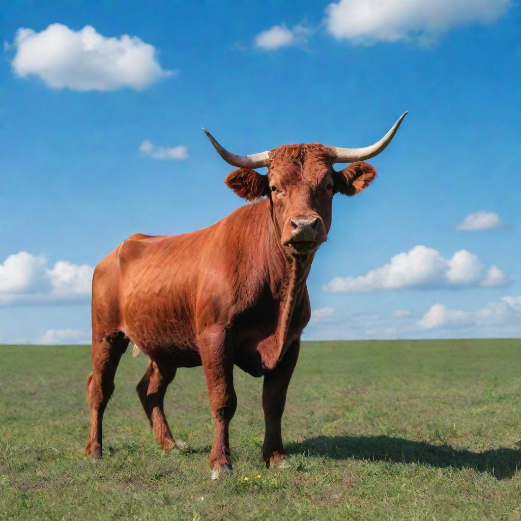Unleash the Beast: Energetic Red Bull in a Vibrant Meadow